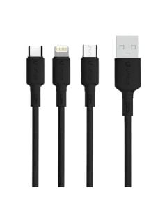 Fishë karikimi 3 në 1, Unico, CB1429, USB - Type C, micro, Lightning, 3.4A, 120 cm, ngjyrë e zezë