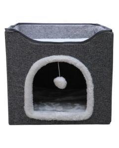 Ndenjëse për mace, Pets, 40x40xH38 cm, formë shtëpie, ngjyrë gri