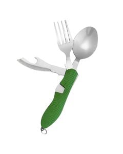 Multifunctional camping tool, contains knife, spoon, fork