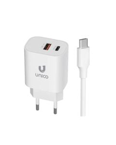 Karikues + fishë, Unico, HC1724, 25 W, 2 hyrje Type-C dhe USB, fishë Type-C - Type-C