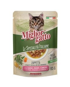 Ushqim për mace, Miglior Gatto, 85 g, me mish derri, patate dhe karrota