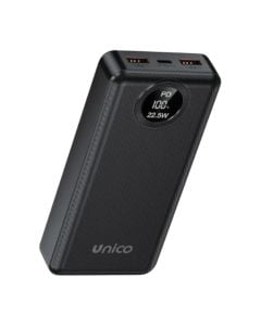 Powerbank, Unico, PB3007, 20000mAh, 22.5 W, 2 porta USB dhe Type-C, ngjyrë e zezë