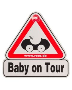 Car sign for babies on board, Baby on Tour, Reer, plastic, 15.5x1.5x15.5 cm, white and red, 1 piece