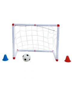 Set with football accessories, gate, ball, vest, cone