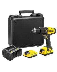 Drill with battery, Stanley, Fatmax, 50 Nm, 18 V, 2x1.5 Ah, 13 mm metal, 13 mm concrete, 35 mm wood, 0-25500 impacts per minute