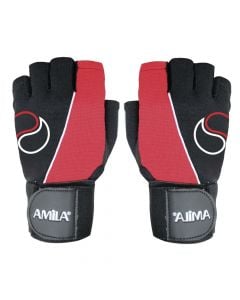 Gym gloves, Amila, size L, with protective layer inside, red and black