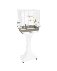 Kafaz për zogj, Imac, Camilla, kafaz H50 x 30 x 57 cm, suport 129 cm, ngjyra e bardhë me gri