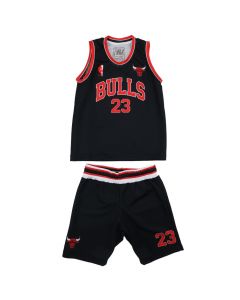 Uniforme basketbolli per femije, 4U Sports, Bulls, Jordan, masa 8 vjec, kostumi 2, ngjyra e zeze