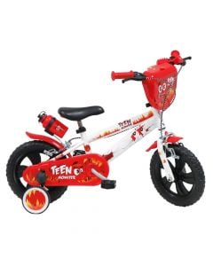 Children's bicycle, 12ª, Denver, Monster, white and red color, with auxiliary wheels