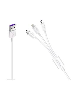 Fishë karikimi 3 në 1, Auris, CB55, micro USB, Type-C, Lightning, 30 W, 100 cm, ngjyrë e bardhë