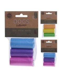 Dog Poop Bag, Dogs Collection, 3 X 15 Bags, Mixed Colors