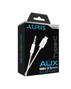 Fishë AUX, Auris, AU07, AUX-Type-C, 3.5 mm, 100 cm, ngjyrë e bardhë