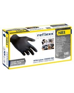Doreza pune njëpërdorimshe, Reflexx, nitril, pa pudër, masa L, 100 copë, ngjyra e zezë