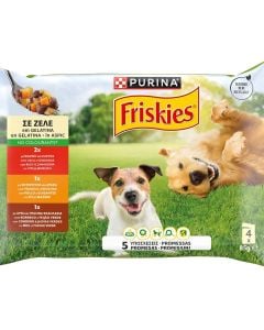 Dog Snack, Friskies, Dog Adult, 4x85 g, 2 with beef and carrot, 1 with chicken and 1 with lamb and peas