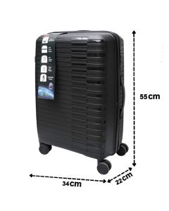 Travel suitcase, polypropylene, 20", W34 x D22 x H55 cm, black