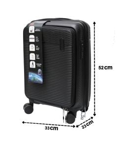 Travel suitcase, polypropylene, 20", W33 x D23 x H52 cm, expandable, black