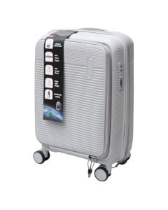 Travel suitcase, polypropylene, 20", expandable, silver color