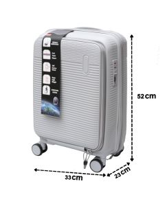 Travel suitcase, polypropylene, 20", W33 x D23 x H52 cm, expandable, silver color