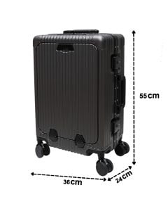 Travel suitcase, polycarbonate, 20", W36 x D24 x H55 cm, aluminum frame, gray color