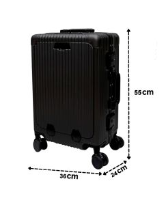 Travel suitcase, polycarbonate, 20", W36 x D24 x H55 cm, aluminum frame, black color