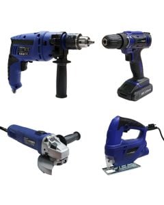 Set Angle Grinder, Impact Drill, Jigsaw, Cordless drill, Plus Power