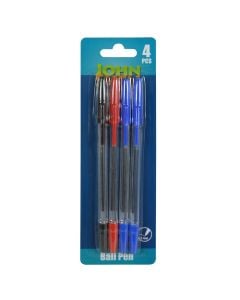 Pen set, John, plastic, 19.4x6.5 cm, black, blue and red, 4 pieces