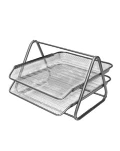 Tabletop file organiser with two levels, metal, 35x29x18.5 cm, gray, 1 piece
