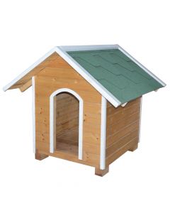 Kolibe për qen, 72 x 100 x 83 cm, dru pishe, natyrale me kornize te bardhe, çati jeshile