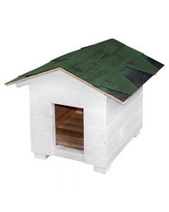 Kolibe për qen, 42 x 51 x 55 cm, dru pishe e trajtuar, e bardhë, çati gri