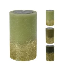 Decorative candle with Christmas motifs, shades of green with xixa, 9x15 cm