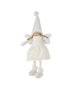 Decorative character, angel with LED light, battery, polyester, white color, H69 cm
