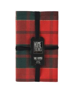 Tablecloth with Christmas motifs, cotton, red color with squares, L150 x W30 x H0.1 cm