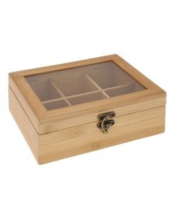 Tea box, bamboo, 6 compartments, 21x16xH7.8 cm