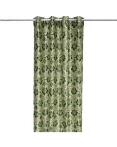 Perde e plotë me unaza, 100% poliestër, jacquard, jeshile me dizenjo lulesh, 140x260 cm