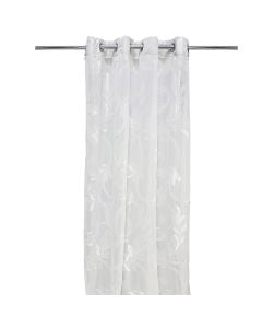 Perde e hollë me unaza, 100% poliestër, e bardhë, 140x260 cm