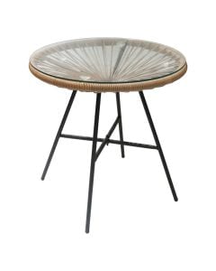 Tavolinë rrethore me xham te tepmeruar, metal, bezhe, Dia.50xH50 cm