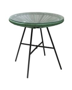 Tavolinë rrethore me xham te tepmeruar, metal, jeshile, Dia.50xH50 cm