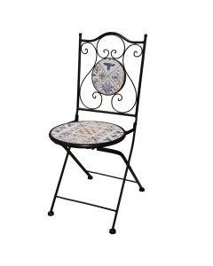 Karrige me palosje Mosaic, metal / qeramikë, strukture e zeze, mozaik i bardhe/blu, 38x46xH90 cm