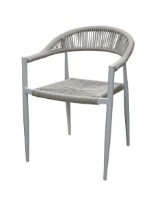 Karrige me krahë, strukturë alumini/thurje PE, strukture e bardhe, thurrje e bardhe, 56x60xH78 cm