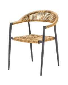 Karrige me krahë, strukturë alumini/thurje PE, strukture e zeze, thurrje kafe, 56x60xH78 cm