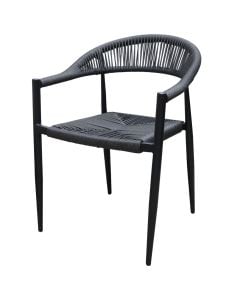 Karrige me krahë, strukturë alumini/thurje PE, strukture e zeze, thurrje e zeze, 56x60xH78 cm