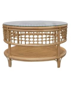 Tavoline mesi rrethore, Oscar, rattan, xham I temperuar, ngjyre natyrale, D80xH47 cm