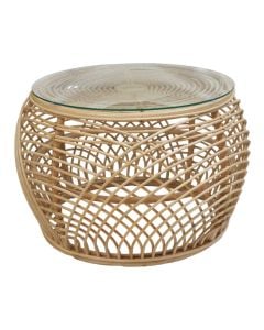 Tavoline mesi rrethore, Acro, rattan, xham I temperuar, ngjyre natyrale, D70xH45 cm