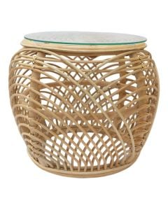 Tavoline mesi rrethore, Acro, rattan, xham I temperuar, ngjyre natyrale, D50xH40 cm