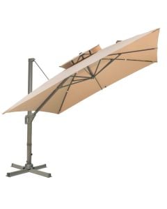 Cader anesore ambienti me kapele, metal/poliester, ngjyre bezhe, 3x3 m, rrotullim 360 grade, bazament 4x0.5m2