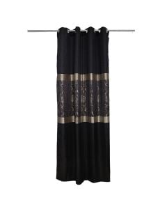 Full curtain with rings, 100% polyester, jacquard, dark grey/gold, 140x260 cm