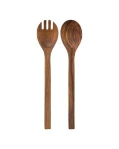 Salad spoon & fork set, wood, brown, 30 cm