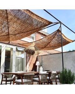 Tende hijezimi per ambien te jashtem dhe plazhi, natyrale, fibra arre kokosi, 300x300 cm, 70% hije, perforecim diagonal, 4 pika lidhese