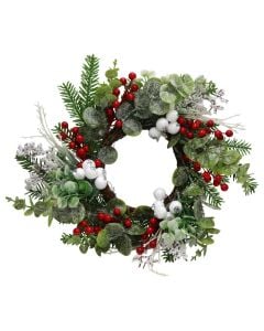 Decorative wreath, PE, green, red, white, 40 cm