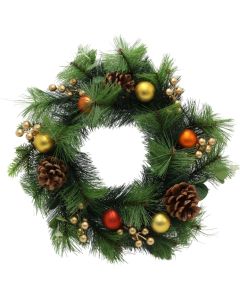 Decorative wreath, PE, green color with gold decorations, 45 cm